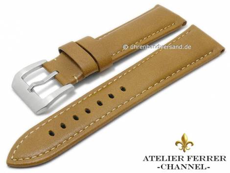 Watch strap -Becerro Sport PAN- 22mm light brown leather light stitching ATELIER FERRER CHANNEL (width of buckle 20 mm) - Bild vergr��ern 