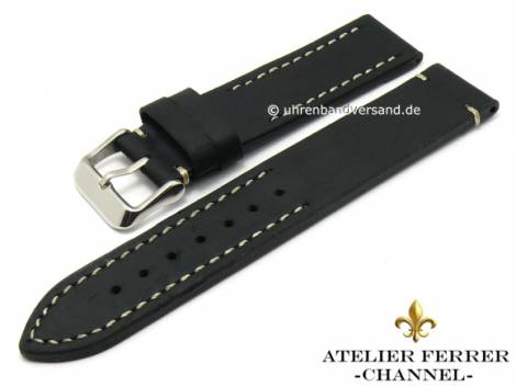 Watch strap -Rustika Militar- 22mm black leather vintage look by ATELIER FERRER CHANNEL (width of buckle 22 mm) - Bild vergrern 