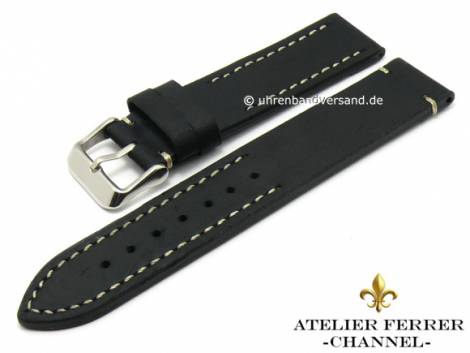 Watch strap -Rustika Militar- 20mm black leather vintage look by ATELIER FERRER CHANNEL (width of buckle 20 mm) - Bild vergrern 