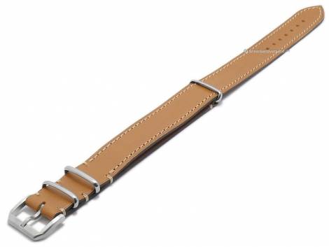 Watch strap -NATO Vachetta- 20mm light brown leather light stitching one piece strap by ATELIER FERRER CHANNEL - Bild vergrern 