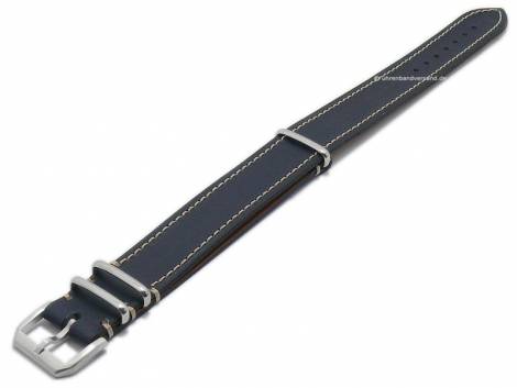 Watch strap -NATO Vachetta- 22mm dark blue leather light stitching one piece strap by ATELIER FERRER CHANNEL - Bild vergr��ern 