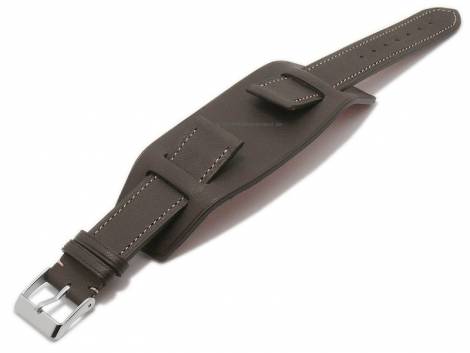 Watch strap -Bund Bravus- 22mm dark brown leather with leather pad by ATELIER FERRER CHANNEL (width of buckle 20 mm) - Bild vergr��ern 
