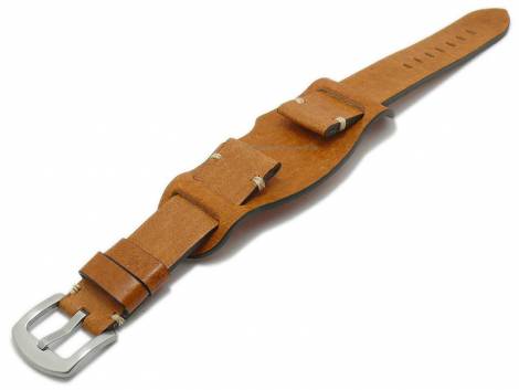 Watch strap -Bund Pilot- 20mm light brown genuine antelope leather pad by ATELIER FERRER CHANNEL (width of buckle 18 mm) - Bild vergr��ern 