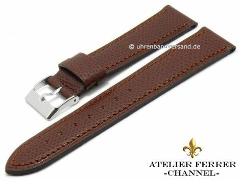 Watch strap -Bufalo Chagrin- 16mm dark brown grained matt stitched by ATELIER FERRER CHANNEL (width of buckle 14 mm) - Bild vergr��ern 