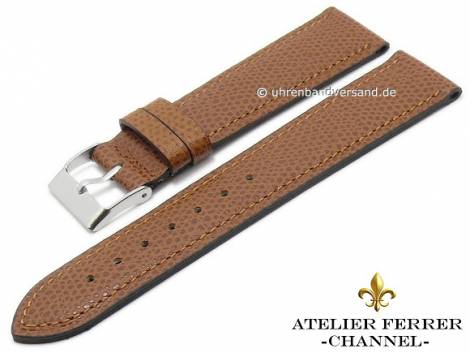 Watch strap -Bufalo Chagrin- 18mm light brown grained matt stitched by ATELIER FERRER CHANNEL (width of buckle 16 mm) - Bild vergr��ern 