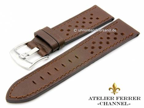Watch strap -Monza- 22mm dark brown leather racing look stitched by ATELIER FERRER CHANNEL (width of buckle 20 mm) - Bild vergrern 