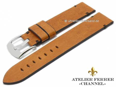 Watch strap -Antilope- 18mm light brown antelope vintage brown stitched ATELIER FERRER CHANNEL (width of buckle 18 mm) - Bild vergr��ern 