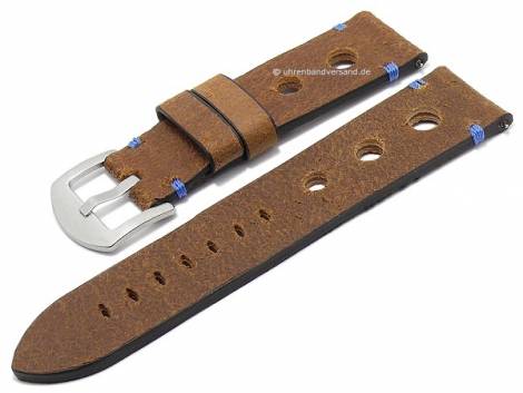 Watch strap -Monaco- 24mm brown antilope EASY-CLICK rustic blue stitched ATELIER FERRER CHANNEL (width of buckle 22 mm) - Bild vergr��ern 