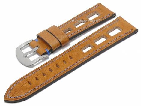 Watch strap -Le Mans- 24mm light brown antilope EASY-CLICK blue stitched ATELIER FERRER CHANNEL (width of buckle 22 mm) - Bild vergrern 