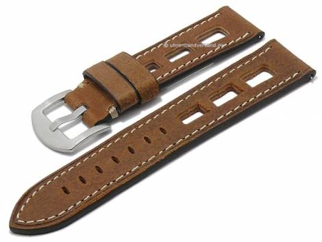 Watch strap -Le Mans- 24mm brown antilope EASY-CLICK light stitching by ATELIER FERRER CHANNEL (width of buckle 22 mm) - Bild vergr��ern 