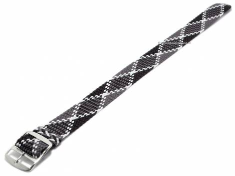 Watch strap 22mm black/grey/white perlon/textile diamond pattern one piece strap - Bild vergrößern 
