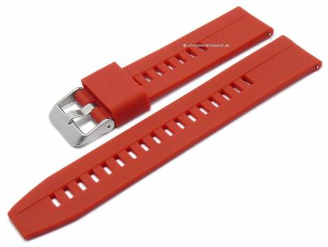 Watch strap 22mm red silicone smooth slightly curved ends with EASY-CLICK (width of buckle 22 mm) - Bild vergrern 