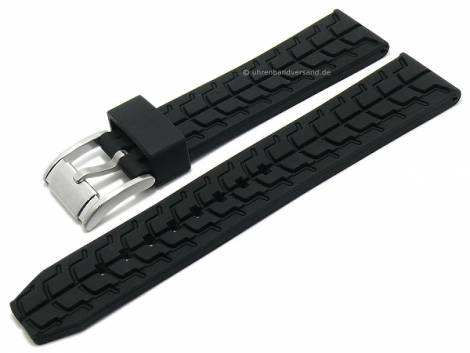 Basic-watch strap 22mm black silicone with tire structure (width of buckle 20 mm) - Bild vergrern 