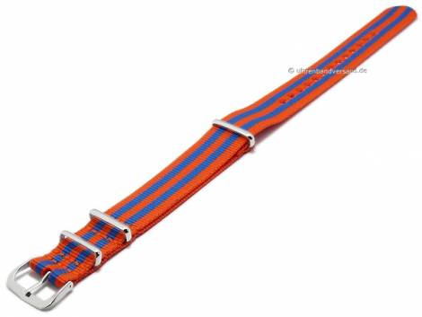 Basic watch strap 22mm orange nylon light blue stripes double layered one piece strap in NATO-style - Bild vergrern 