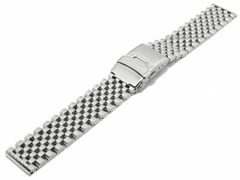Basic watch strap 22mm stainless steel solid polished with easy click & security clasp - Bild vergrern 