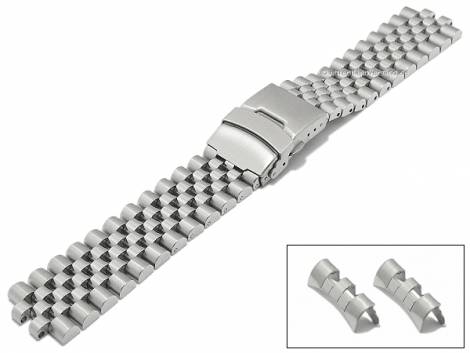 Watch strap 22mm silver stainless steel solid partly polished curved ends with clasp - Bild vergrern 