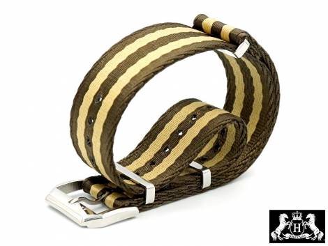 Watch strap -Arboga- 20mm brown nylon/textile in NATO beige stripes style one piece strap SVEA-Strap by HAGLUND - Bild vergr��ern 
