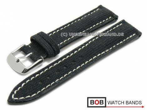 Watch strap 22mm black Marino Vintage Canvas stiched for Breitling by BOB (width of buckle 20 mm) - Bild vergr��ern 