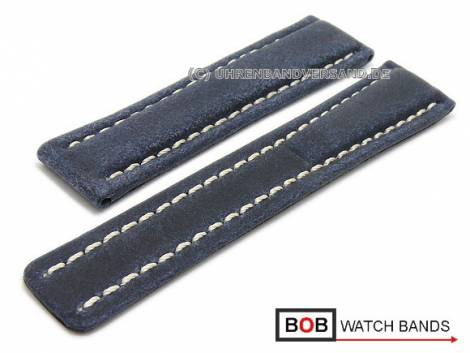 Watch band 22mm dark blue vertigo buffalo for Breitling clasp by BOB (width of buckle 18 mm) - Bild vergr��ern 