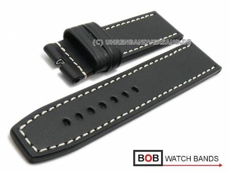 Watch band 24mm black Marino saddle leather for Panerai light stitching by BOB (width of buckle 24 mm) - Bild vergr��ern 