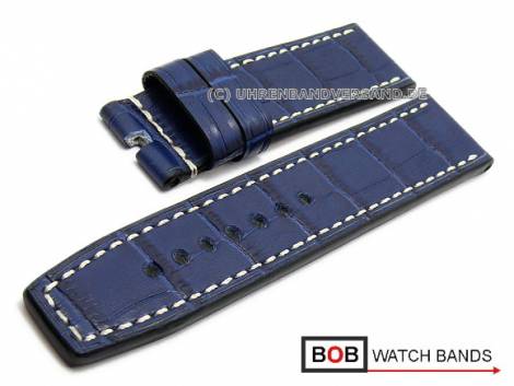 Watch band 24mm dark blue Marino leather alligator grain for Panerai light stitching by BOB (width of buckle 24 mm) - Bild vergr��ern 