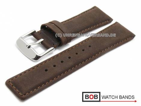 Watch strap 22mm dark brown Vertigo buffalo nubuck leather for IWC stitched by BOB (width of buckle 18 mm) - Bild vergr��ern 