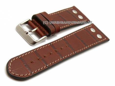 Watch strap -Lindbergh- 24mm auburn leather alligator grain light stitching (width of buckle 22 mm) - Bild vergr��ern 