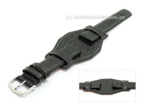 Watch band 18mm black with leather pad light stitching alligator-grain - Bild vergr��ern 
