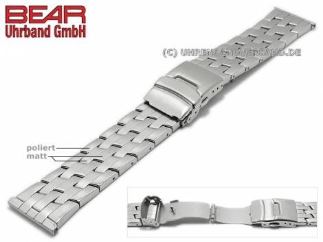 Watch strap 24mm stainless steel solid look partly polished by BEAR - Bild vergr��ern 