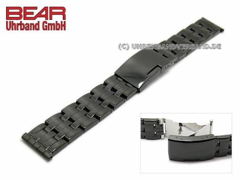 Watch strap 20mm black stainless steel polished solid look with clasp by BEAR - Bild vergrern 