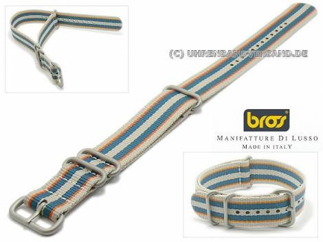 Watch strap -Corduras-BA- 22mm beige textile with orange blue stripes with 3 loops one piece strap by BROS - Bild vergr��ern 