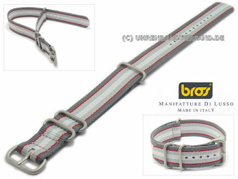 Watch strap -Corduras-GG- 22mm dark grey textile with red grey white stripes with 3 loops one piece strap by BROS - Bild vergr��ern 