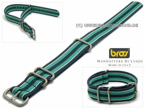 Watch strap -Corduras-VB- 20mm dark blue textile with white green stripes with 3 loops one piece strap by BROS - Bild vergr��ern 