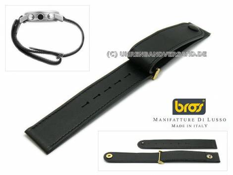 Watch strap 16mm black calf�s leather stitched held closed with popper by BROS - Bild vergr��ern 
