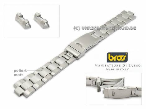 Watch strap 17mm stainless steel curved ends partly polished with security clasp by BROS - Bild vergr��ern 
