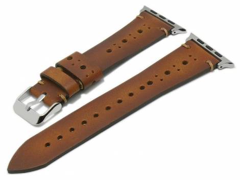 Watch strap 24mm brown leather vintage look with APPLE adapter 42/44 mm stitched by BURKLEY (width of buckle 20 mm) - Bild vergrern 