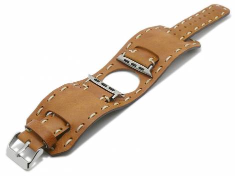 Watch strap 24mm light brown leather APPLE adapter 42/44 mm leather pad light stitching BURKLEY (width of buckle 20 mm) - Bild vergr��ern 