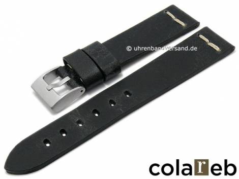 Watch strap -Roma- 22mm black leather vintage look light stitching by COLAREB (width of buckle 20 mm) - Bild vergrern 