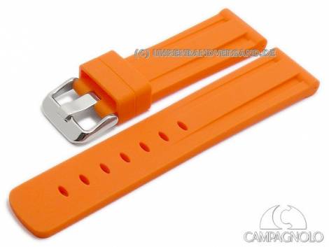 Watch strap 22mm orange silicone with 2 grooves matt by CAMPAGNOLO (width of buckle 20 mm) - Bild vergr��ern 
