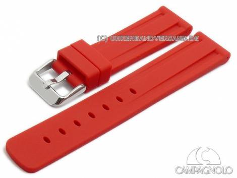 Watch strap 24mm red silicone with 2 grooves matt by CAMPAGNOLO (width of buckle 22 mm) - Bild vergr��ern 