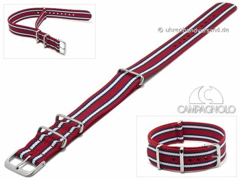 Watch strap 18mm red synthetic/textile NATO-style one piece strap with blue white stripes by CAMPAGNOLO - Bild vergr��ern 