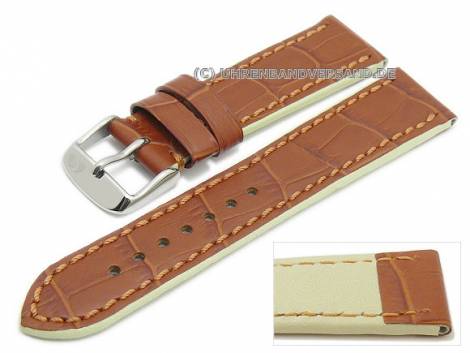 Watch strap 18mm brown leather alligator grain with cream sides by CAMPAGNOLO (width of buckle 16 mm) - Bild vergr��ern 