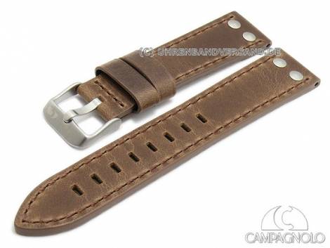 Watch strap 20mm brown leather aviator look robust stitched by CAMPAGNOLO (width of buckle 18 mm) - Bild vergr��ern 