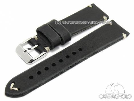 Watch strap 18mm black leather antique look robust light stitching by CAMPAGNOLO (width of buckle 16 mm) - Bild vergr��ern 