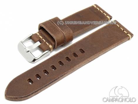 Watch strap 22mm dark brown leather vintage look robust light stitching by CAMPAGNOLO (width of buckle 20 mm) - Bild vergrern 
