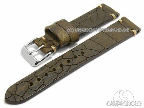 Watch strap 18mm dark brown leather alligator grain antique look light stitching by CAMPAGNOLO (width of buckle 16 mm) - Bild vergrern 