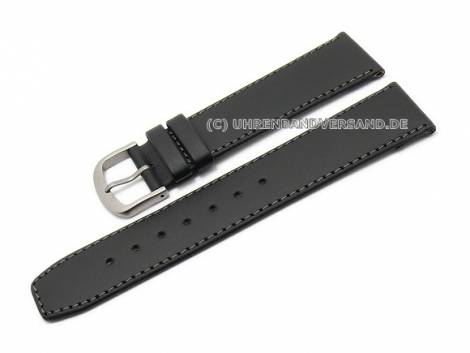 Watch strap 18mm black leather smooth matt with titanium buckle (width of buckle 16 mm) - Bild vergr��ern 