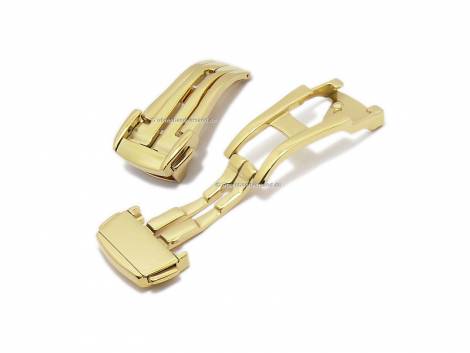 Folding clasp (CsKFS-1004) 14mm golden stainless steel polished with push button release - Bild vergrern 