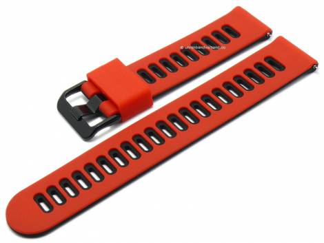 Watch strap 22mm red/black silicone with easy click spring bars for sporty watches & smartwatches - Bild vergr��ern 