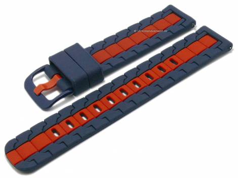 Watch strap 22mm dark blue/red silicone with easy click spring bars for sporty watches & smartwatches - Bild vergr��ern 